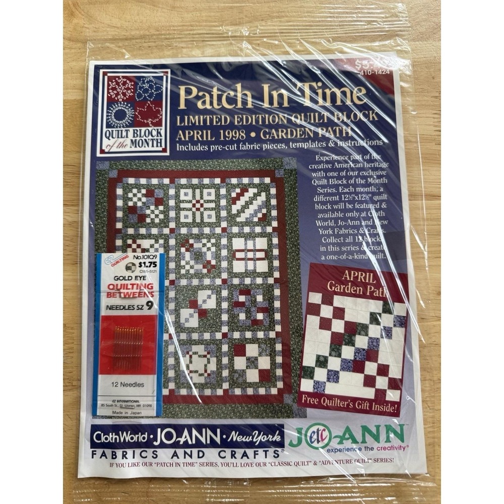 Joann 1998 Limited Ed. Patch In Time Quilt BOM Kit April‎ Garden Path w Needles